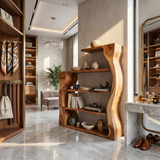 Organic Modern Wooden Bookshelf With Asymmetrical Curved Profile