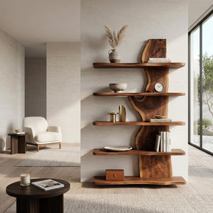 Handcrafted Natural Wood Standing Shelf For Home Storage