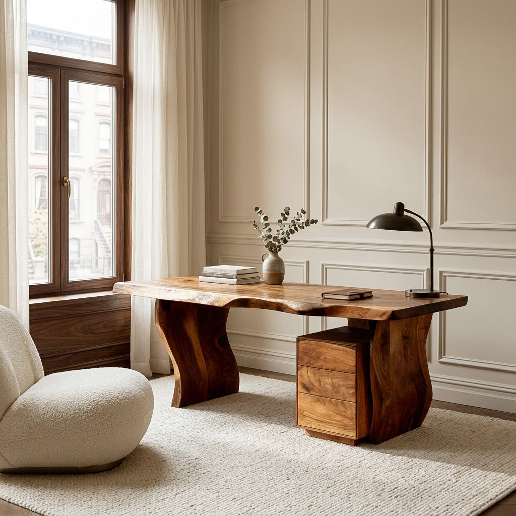 Modern Curved Wooden Desk For Elegant Home Office