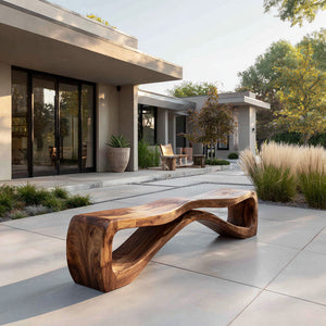 Organic Sculptural Natural Wood Outdoor Bench For Garden Patio