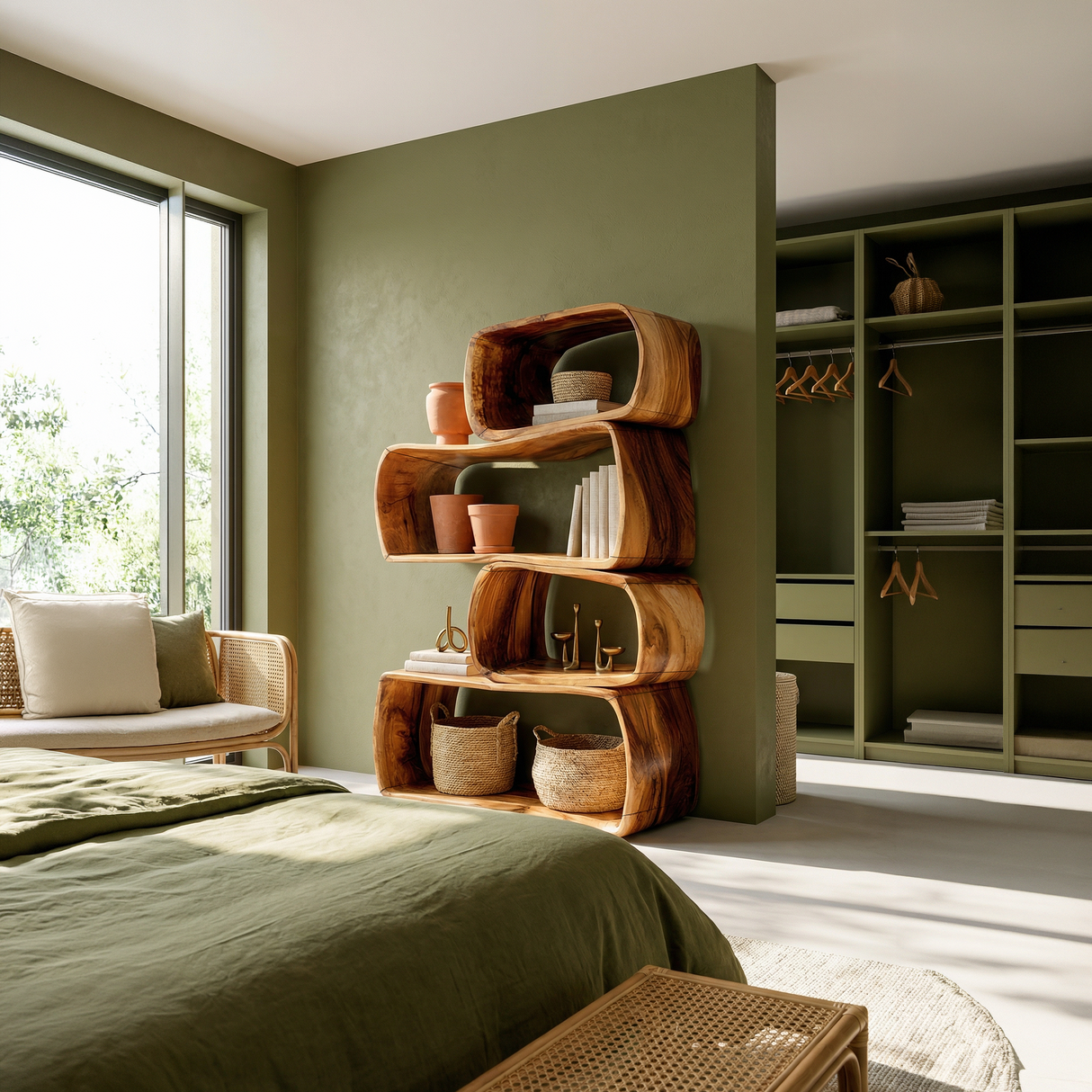 Rustic Farmhouse Abstract Bookshelf Apartment Living Space