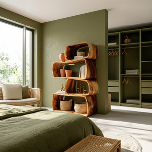 Rustic Farmhouse Abstract Bookshelf Apartment Living Space