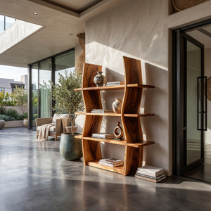 Elegant Wooden Storage Shelf In Wave Design