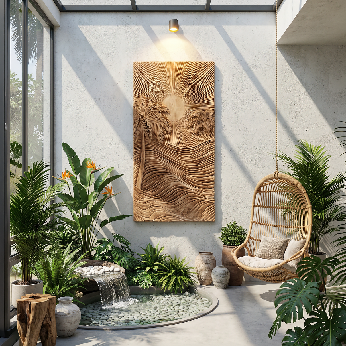 Handcrafted Tropical Wooden Wall Sculpture For Elegant Beach House Decor