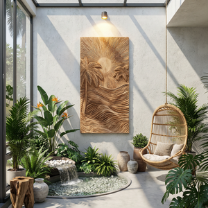Handcrafted Tropical Wooden Wall Sculpture For Elegant Beach House Decor