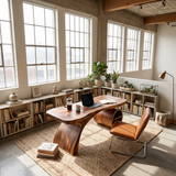 Modern Sculpted Desk With Open Storage For Home Office