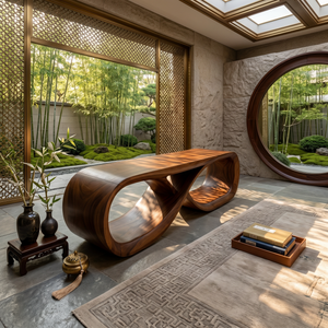 Curved Wooden Bench Contemporary Residence