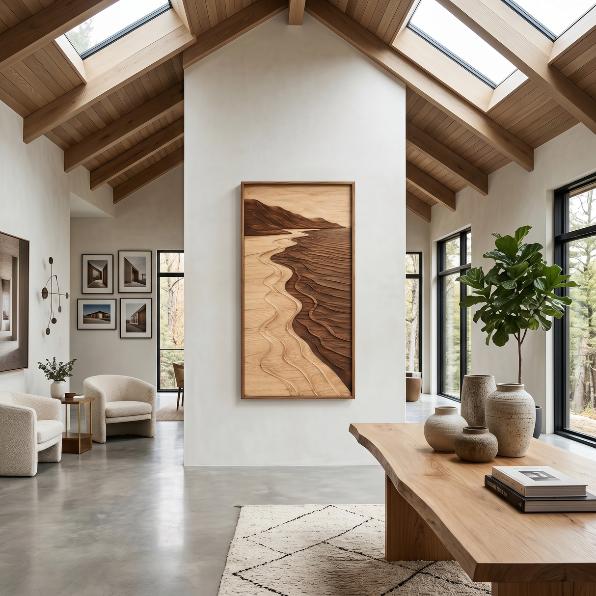 Mid Century River Landscape Wall Art For Living Room