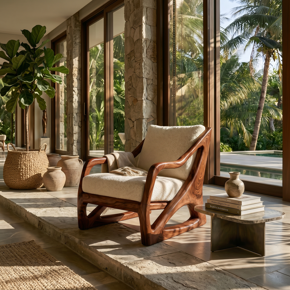 Modern Organic Wooden Armchair Luxury Living Space