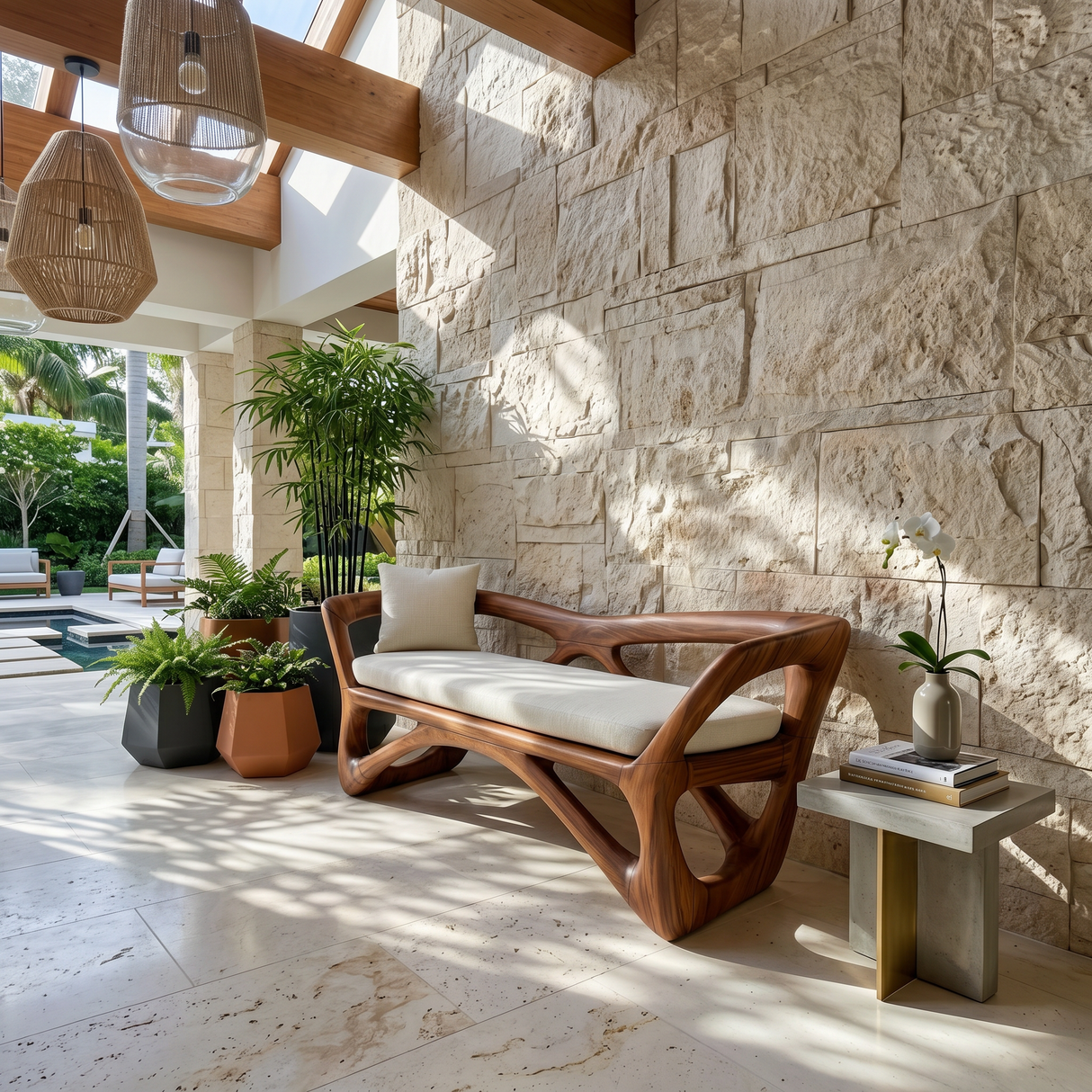 Japandi Accent Bench Wellness Retreat