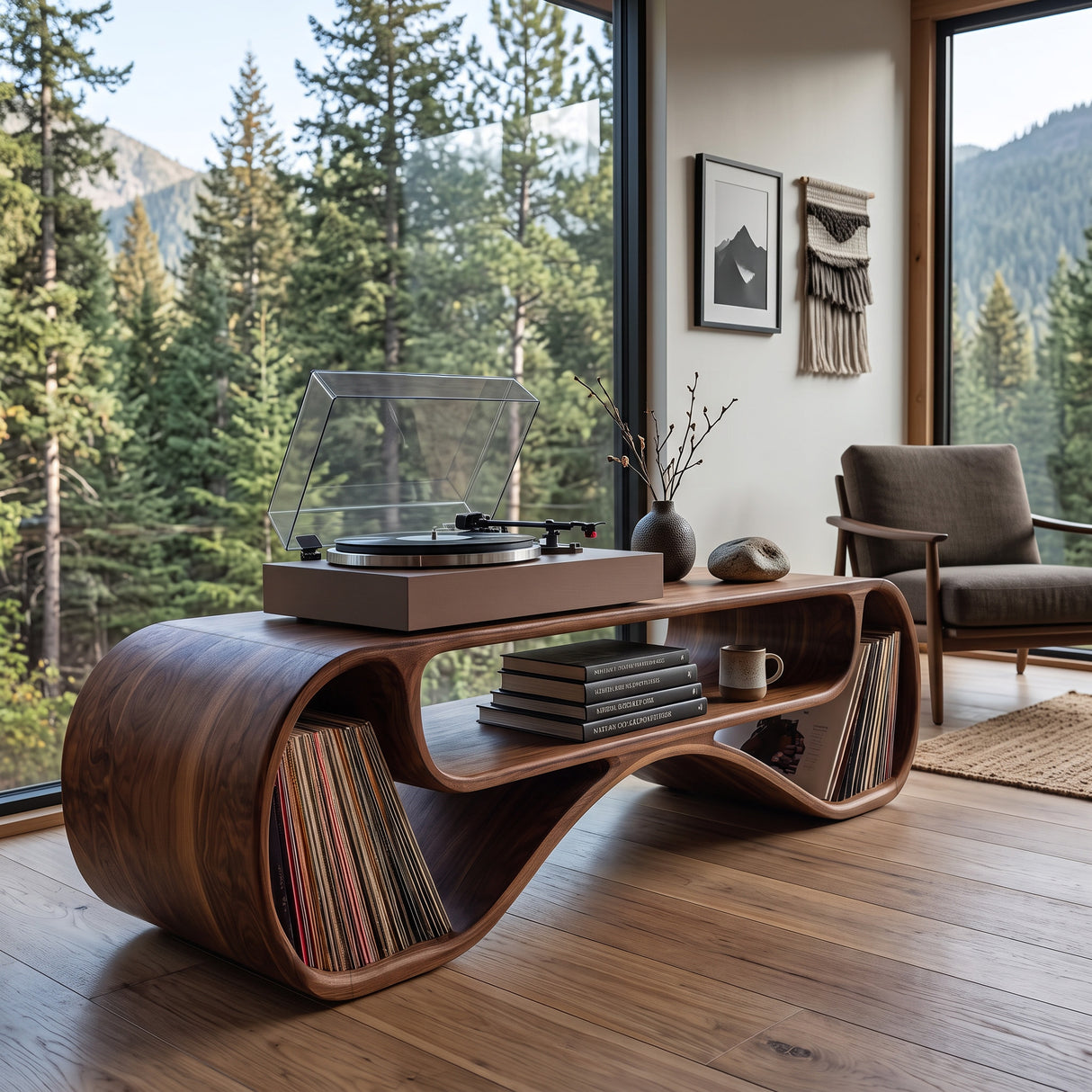 Modern Record Player Cabinet With Sculptural Form For Living Room