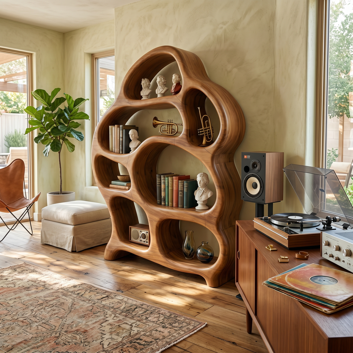 Mid Century Open Bookshelf For Living Space