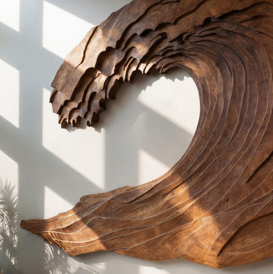 Organic Carved Wave Wall Art Above Sofa For Living Room