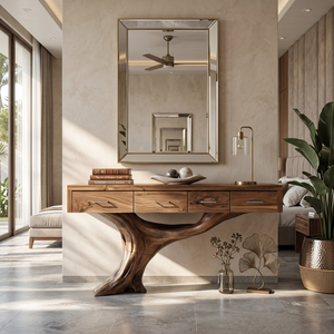 Farmhouse Solid Wood Dressing Table For Bedroom Decor And Storage