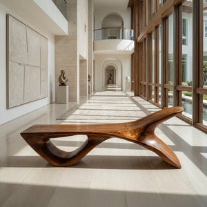 Luxury Wooden Bench With Fish Tail Shape For Living Room