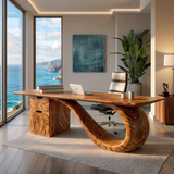 Modern Wooden Desk With Curved Base For Office