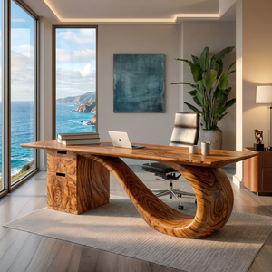 Modern Wooden Desk With Curved Base For Office