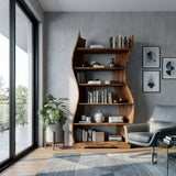 Contemporary Flowing Wooden Bookshelf For Living Room