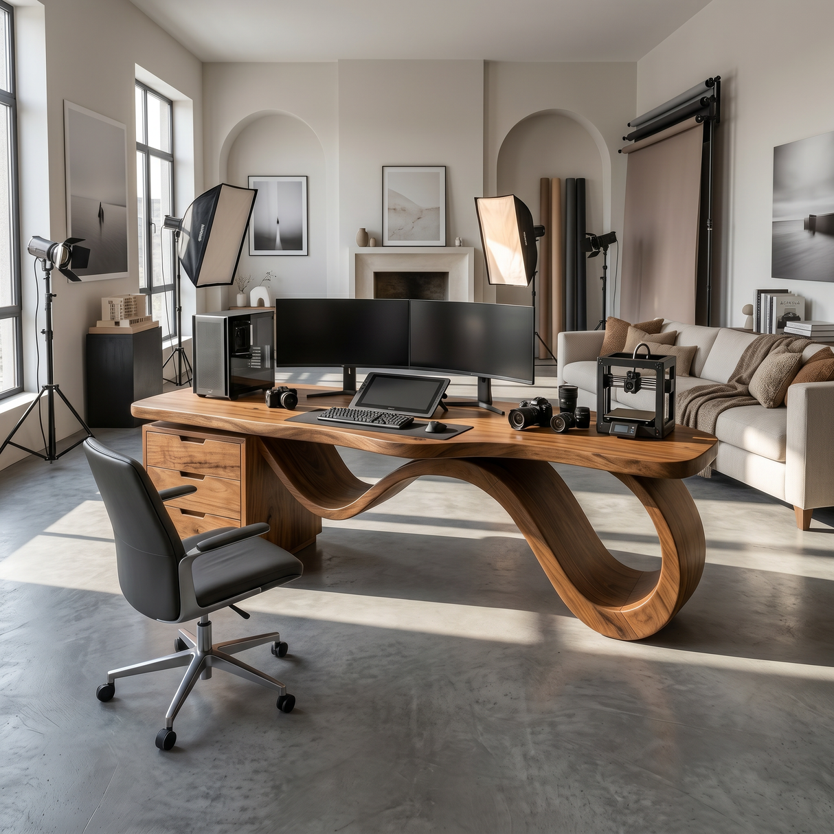 Contemporary Wave Base Executive Desk Design Studio