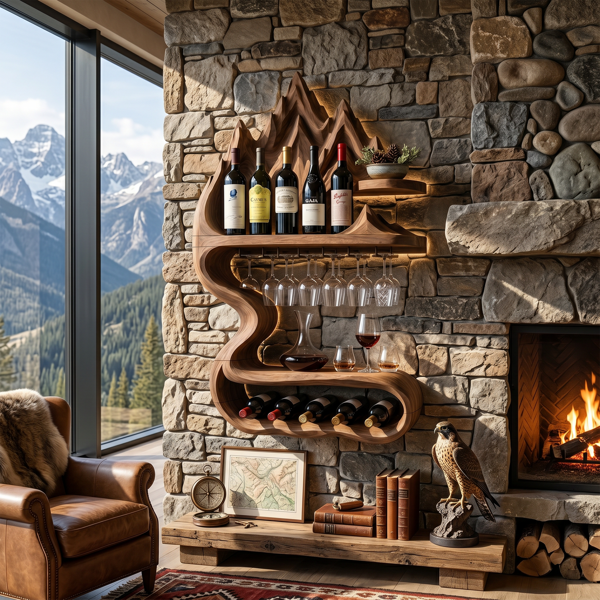 Rustic Sculptural Bottle Holder For Home Decor