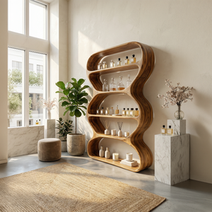Contemporary Curved Bookshelf Living Room Display