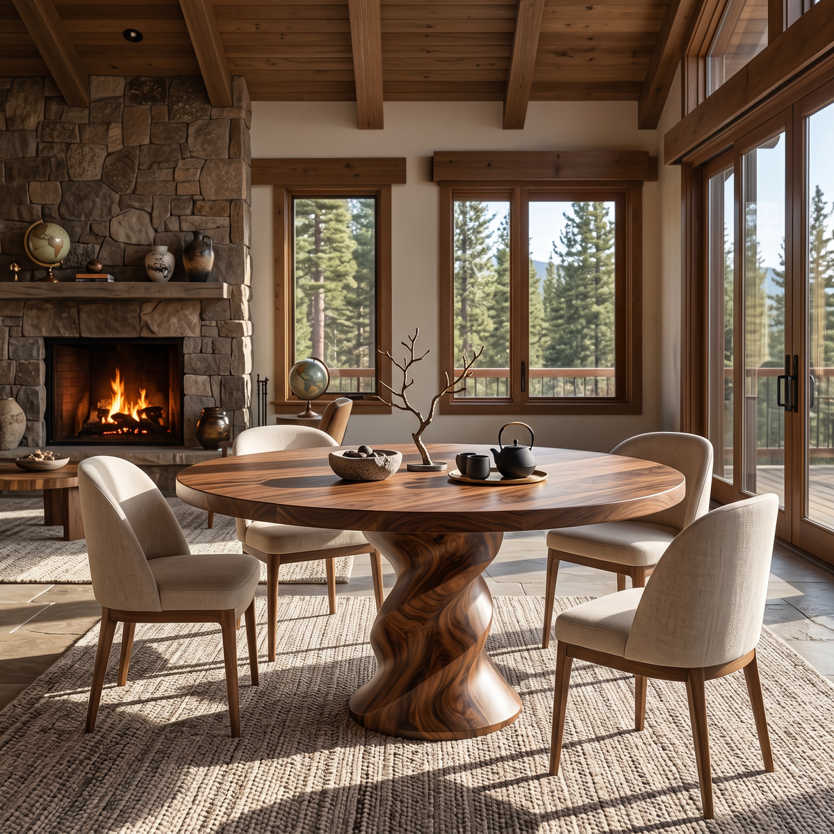 Organic Dining Table With Helix Base For Designer Dining Space