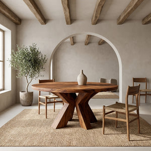Organic Wooden Dining Table With Multi-Branched Base For Kitchen