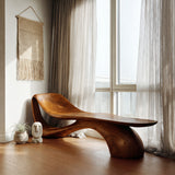 Modern Wooden Bench With Curved Sculptural For Living Decor
