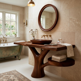 Sculptural Wood Sink Cabinet For Tropical Powder Room