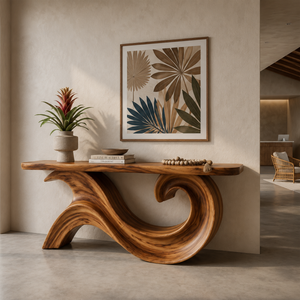 Sculptural Wood Entryway Table For Hallway Styling