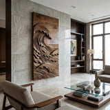 Japandi Style Carved Ocean Wood Wall Art For Home Interior