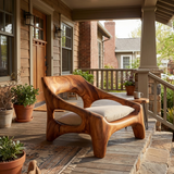 Contemporary Sculptural Wooden Chair For Outdoor Porch