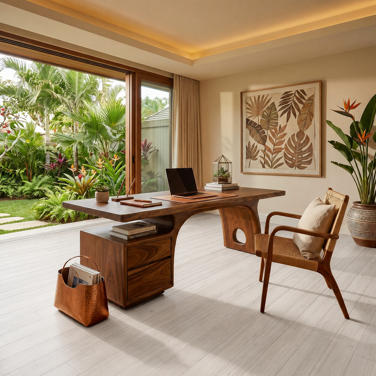Tropical Work Desk With Storage Drawers For Home Office