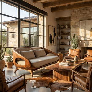 Artistic Wooden Sofa With Soft Lines For Home Lounge