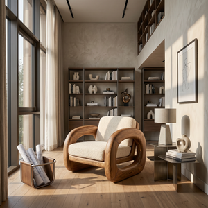 Coastal Contemporary Curved Accent Chair Ocean View Bedroom