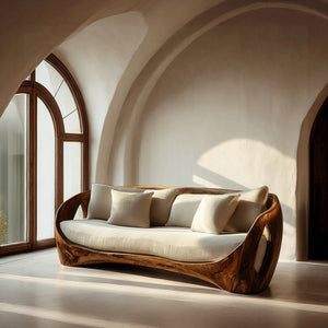 Sculptural Wooden Frame Sofa For Modern Living Room