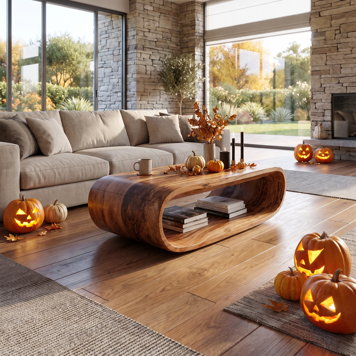 Mid Century Wooden Live Edge Coffee Table For Living Room Halloween Decor
