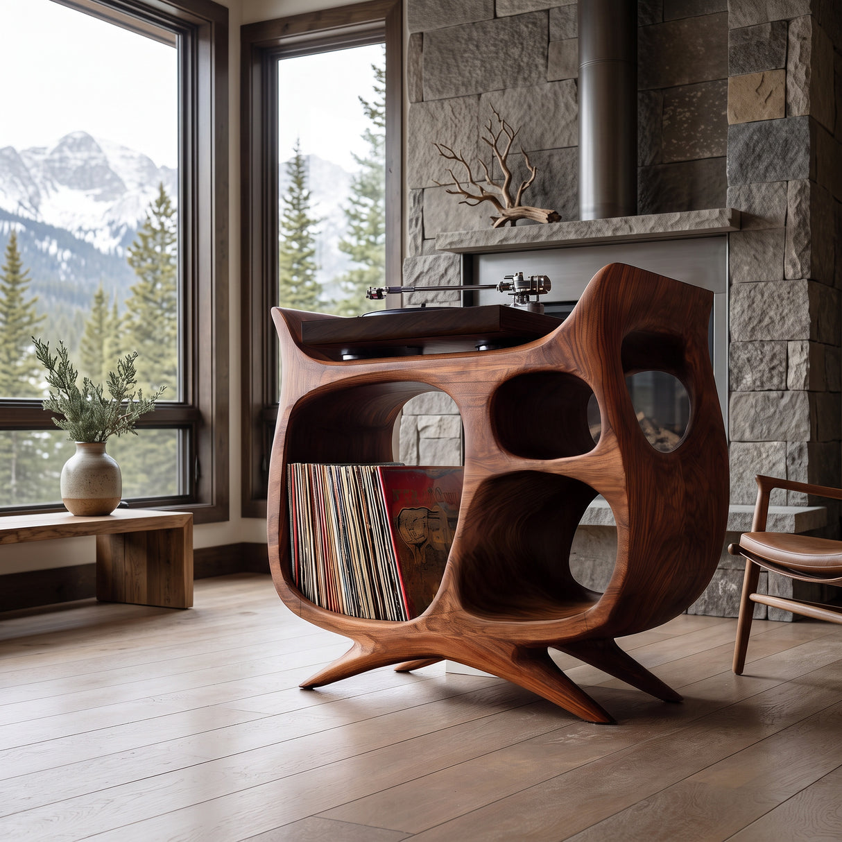 Organic Modern Wooden Record Player Cabinet For Living Room