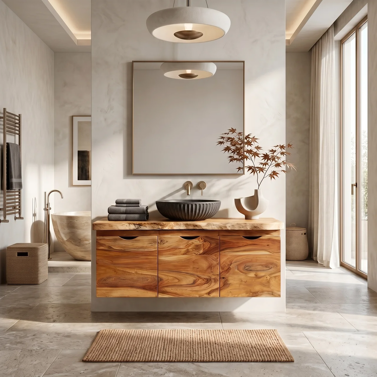 Minimalist Double Sink Vanity Garden Bathroom