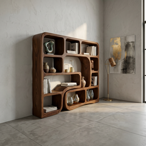 Luxury Wooden Bookcase With Organic Wave Design