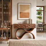 Modern Wood Console Table With Elegant Curved Base For Entryway