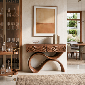 Modern Wood Console Table With Elegant Curved Base For Entryway