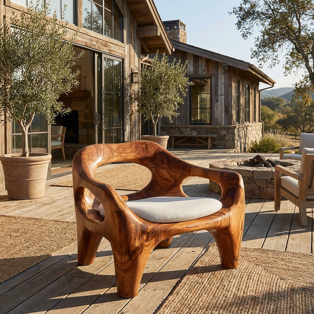Modern Sculptural Natural Wood Accent Chair For Living Space
