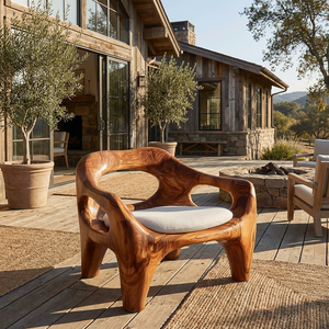 Modern Sculptural Natural Wood Accent Chair For Living Space
