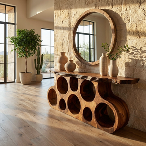 Wooden Console Table With Round Cutout Base For Living Decor