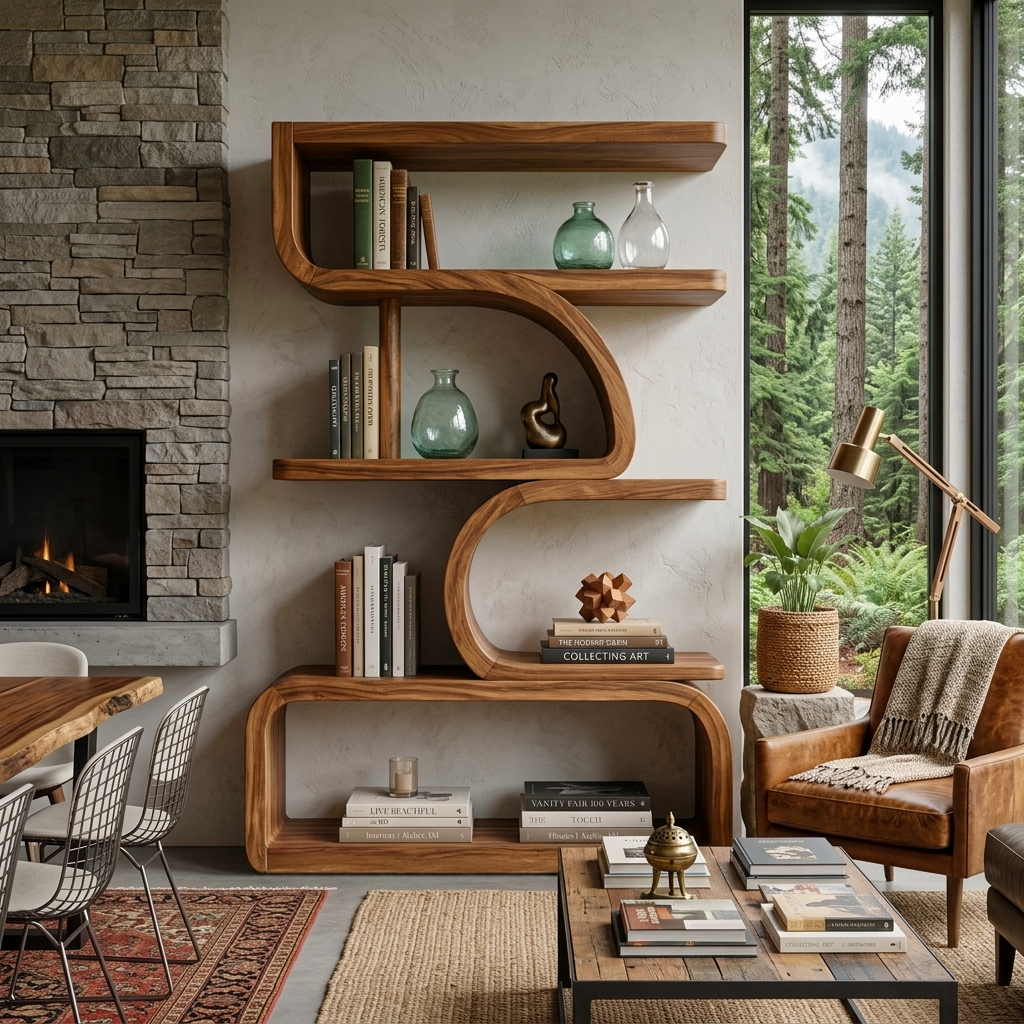 Organic Curved Wooden Bookshelf For Home Decor