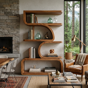 Organic Curved Wooden Bookshelf For Home Decor