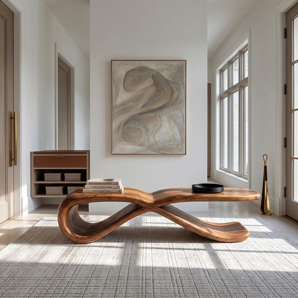 Contemporary Sculptural Wooden Bench For Hallway