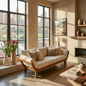 Sculptural Natural Wood Sofa For Living Room
