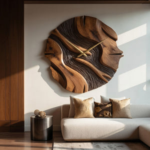 Organic Sculptural Wooden Wall Clock For Living Room
